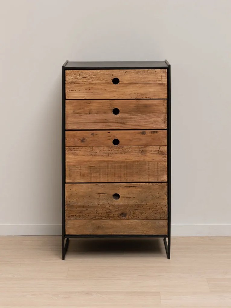 Comoda natur, din lemn de pin, cu 4 sertare, aspect rustic, Utah