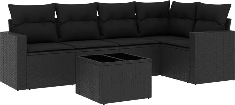 vidaXL Set mobilier de grădină cu perne, 6 piese, negru, poliratan