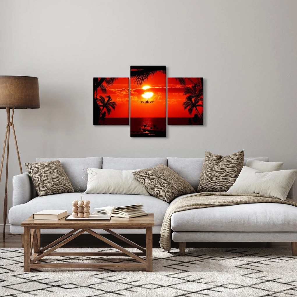 Tablou - apus de soare cu avion (90x60 cm)