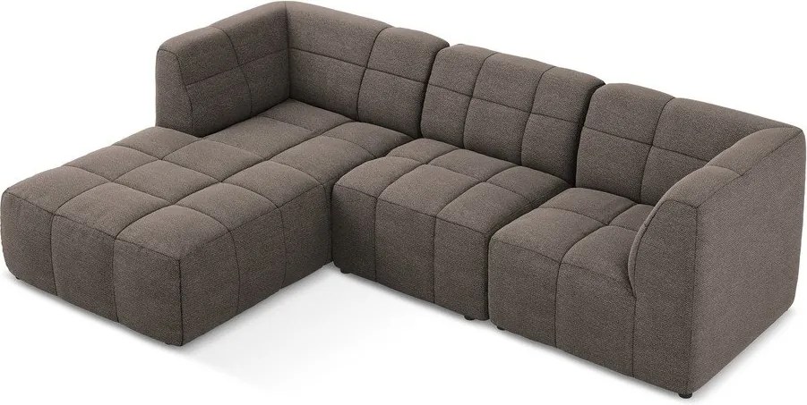 Colțar maro cu tapițerie din țesătură bouclé (cu colț pe partea stângă/cu șezlong) Aloha – Makamii