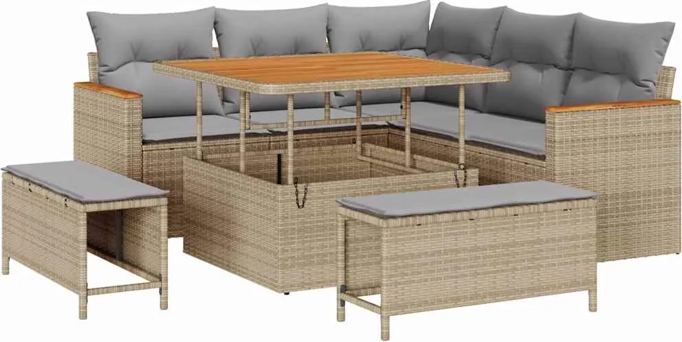 vidaXL Set de canapele pentru grădină cu pernă 8 pcs Bej Rattan poli