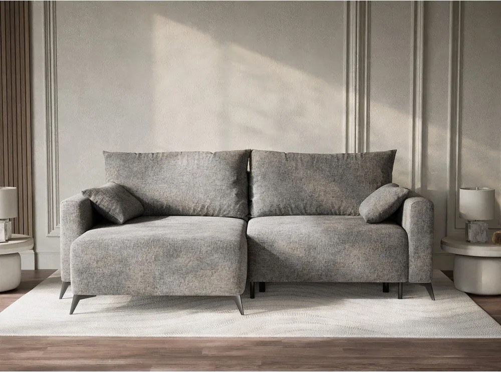 Colțar gri extensibil/cu spațiu de depozitare cu tapițerie din chenille (cu colț pe partea stângă/cu șezlong) Leon – Maison de Rêve