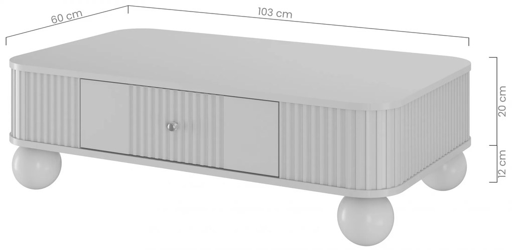 Masă de cafea Vesper 103x60 cm cu sertar - cașmir / mânere aurii / picioare rotunde