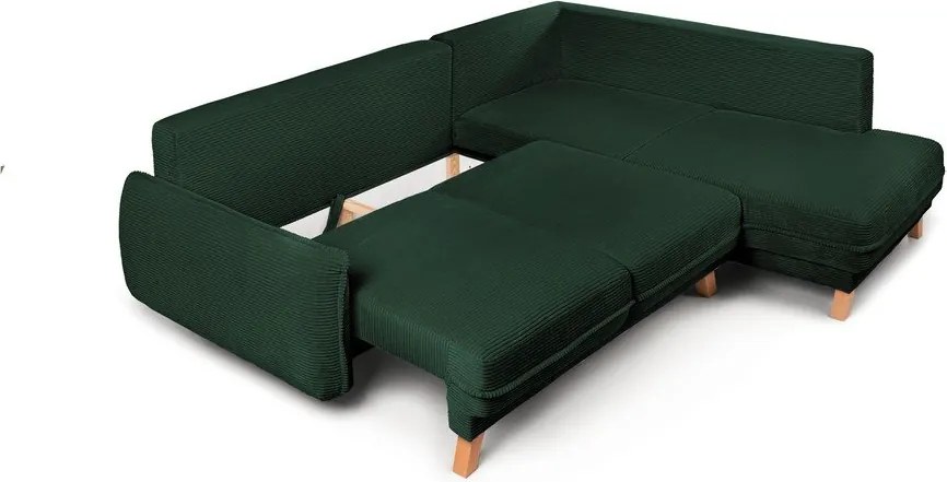 Colțar verde închis extensibil/cu spațiu de depozitare cu tapițerie din catifea reiată (cu colț pe partea dreaptă/în formă de ”L”) Tori – Bonami Selection
