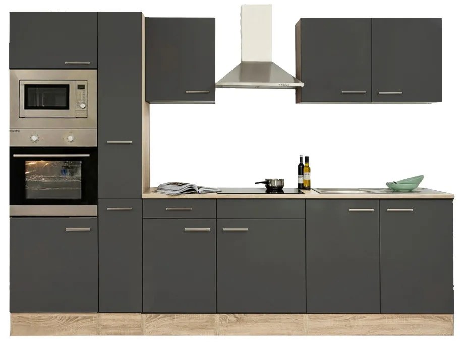 Mobilă de bucătărie Yorki 300, corp din stejar sonoma, cu față antracit satinat