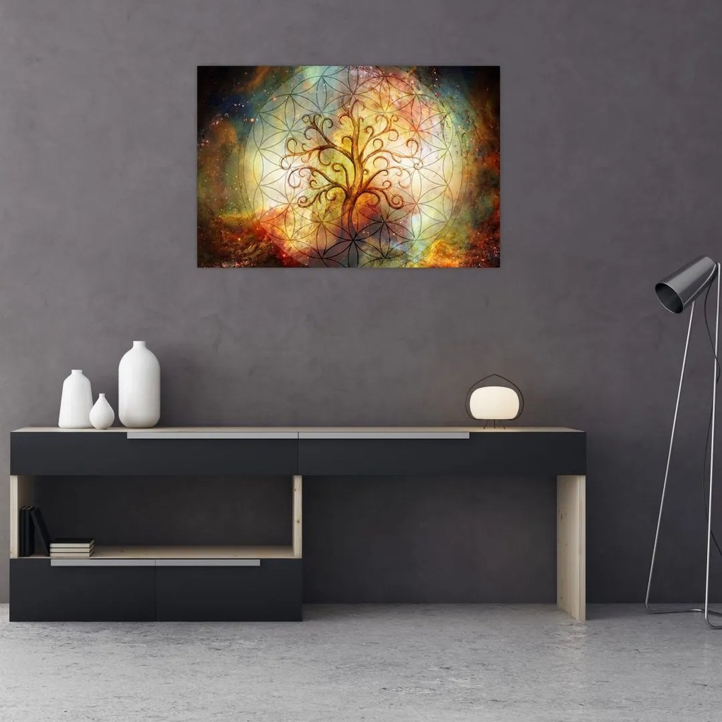 Tablou abstract cu copac (90x60 cm)