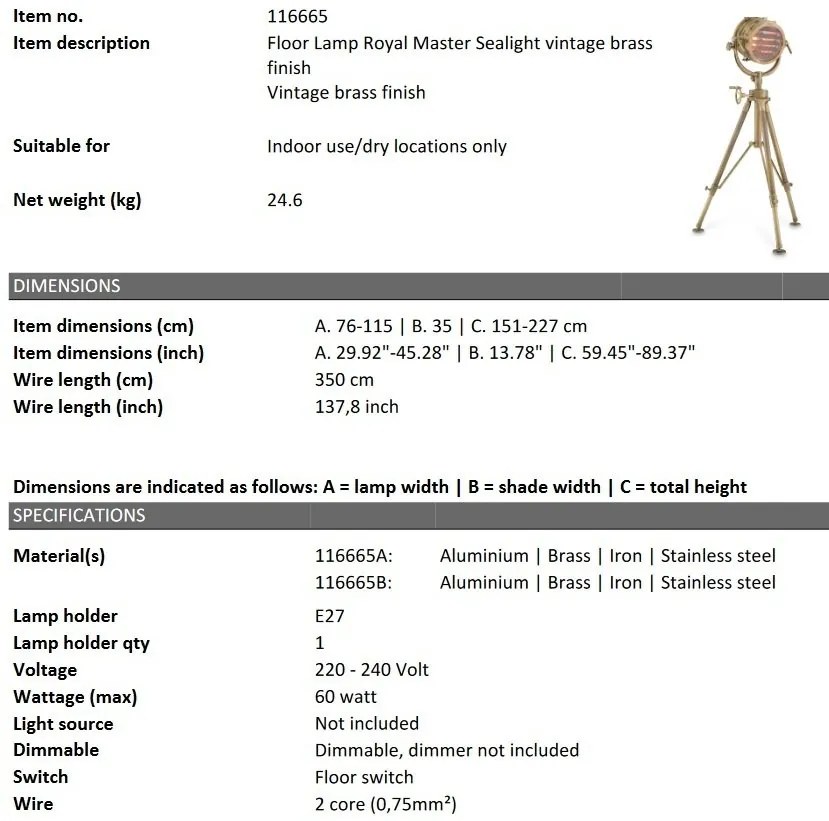 lampadarul cu trepied de inspiratie maritima Royal Master Sealight