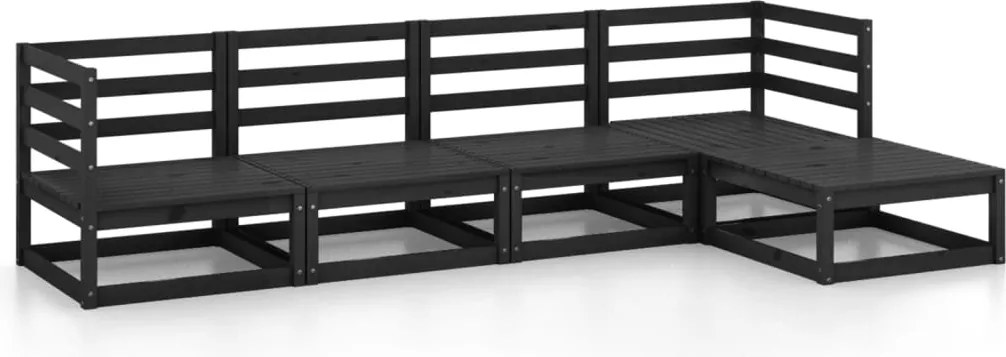vidaXL Set mobilier de grădină, 5 piese, negru, lemn masiv de pin