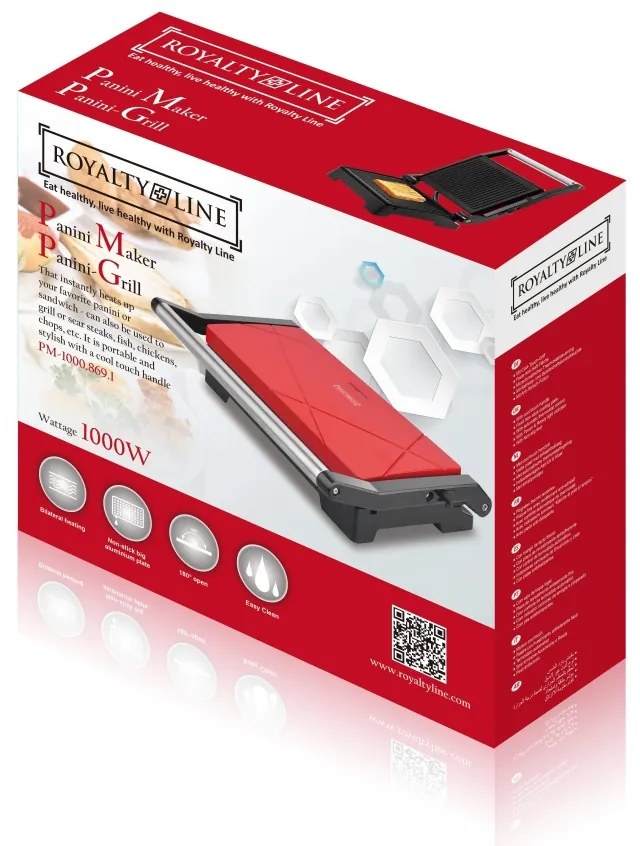 Sandwich-Maker si grill, placi antiaderente RL-PM1000.869.N,1000W, ROSU