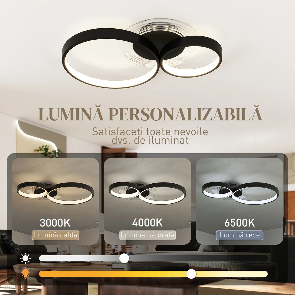 HOMCOM Lampă de tavan LED Modernă cu Intensitate Reglabilă, Putere 40W, Negru | Aosom Romania