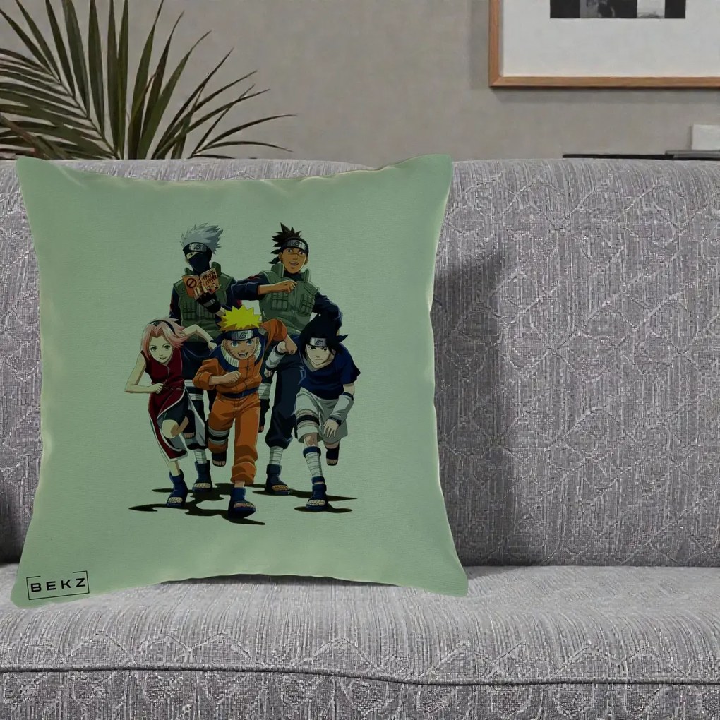 Perna Personalizata Naruto Echipa 7 Kakashi Sensei, 40x40 cm, Verde, Husa Detasabila, Perna Inclusa, BEKZ®
