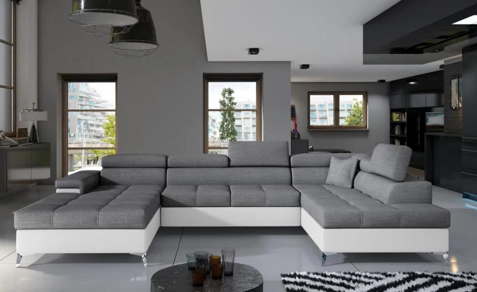 Canapea modulara, extensibila, cu spatiu pentru depozitare, 345x202x90 cm, Eduardo R03, Eltap (Culoare: Gri inchis / Alb)