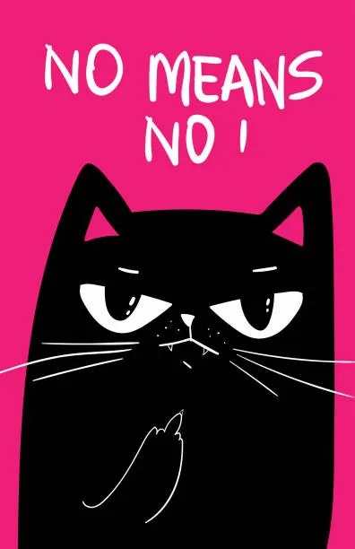 Ilustrație Black Cat with grumpy face. saying, Marianna Pashchuk