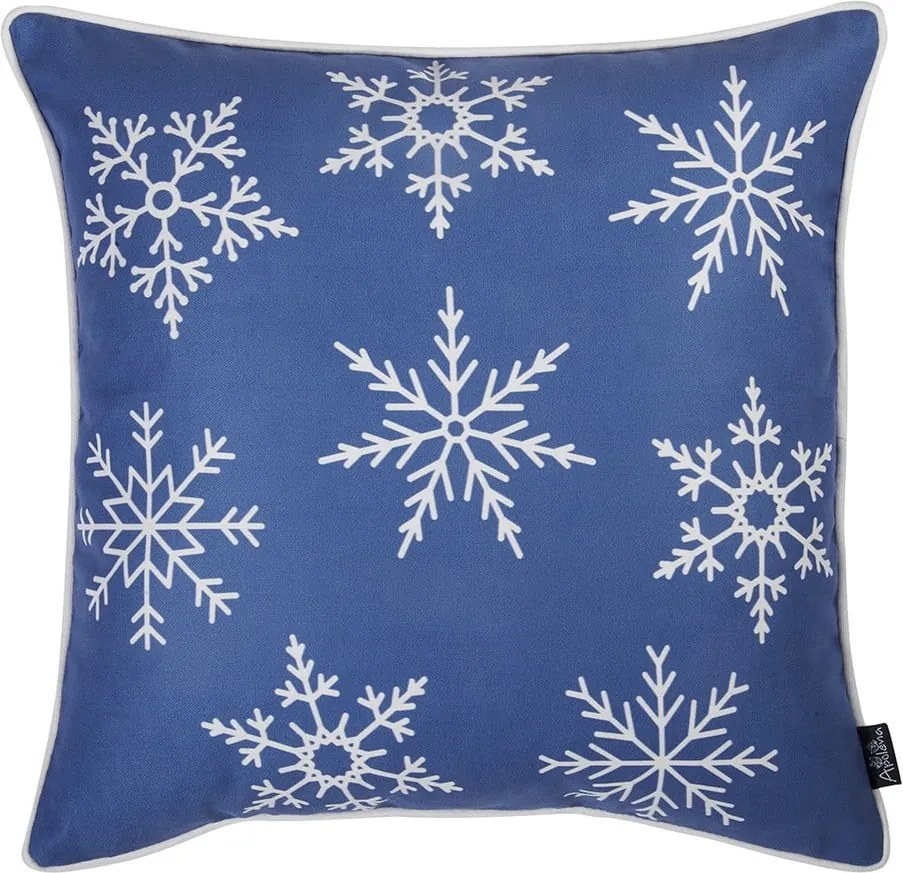 Față de pernă cu model de Crăciun Mike & Co. NEW YORK Honey Snowflakes, 45 x 45 cm, albastru