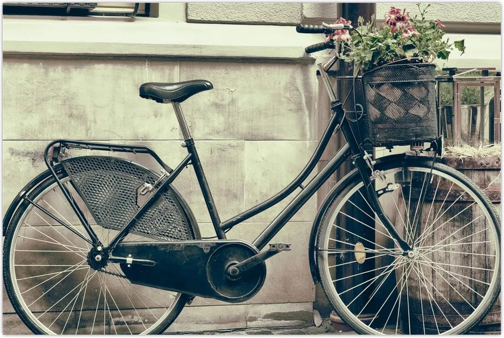 Tablou - Bicicleta de epocă cu flori (90x60 cm)
