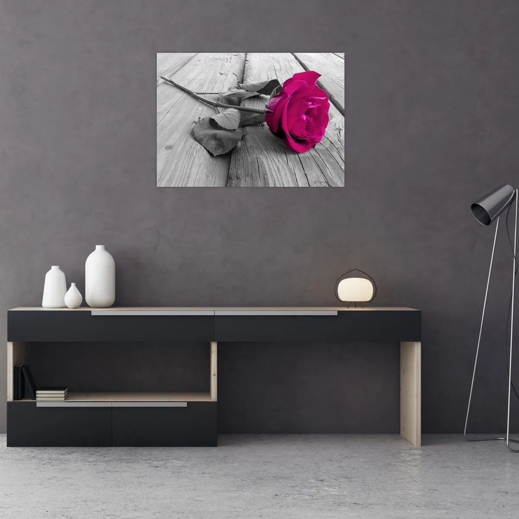Tablou pe sticlă - Trandafir roz (70x50 cm)