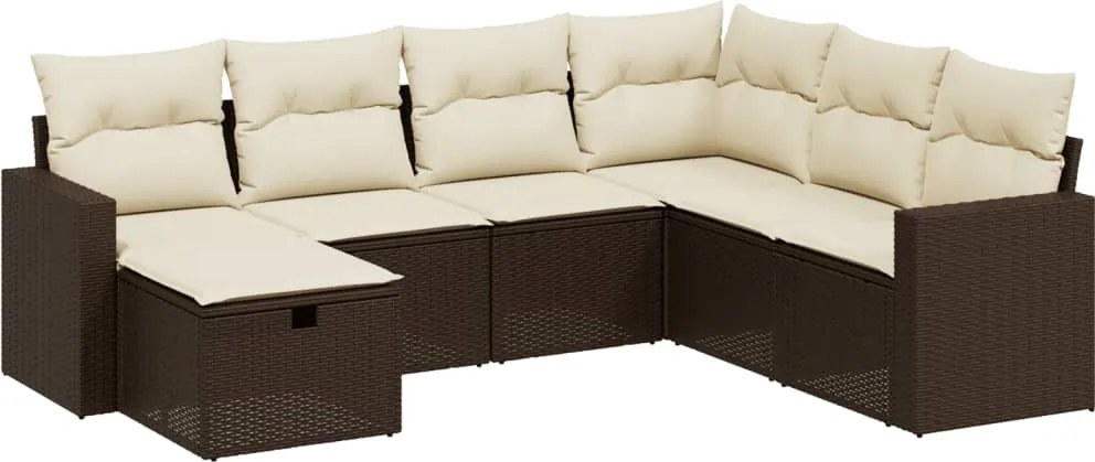 vidaXL Set canapele de grădină cu perne, 7 piese, maro, poliratan