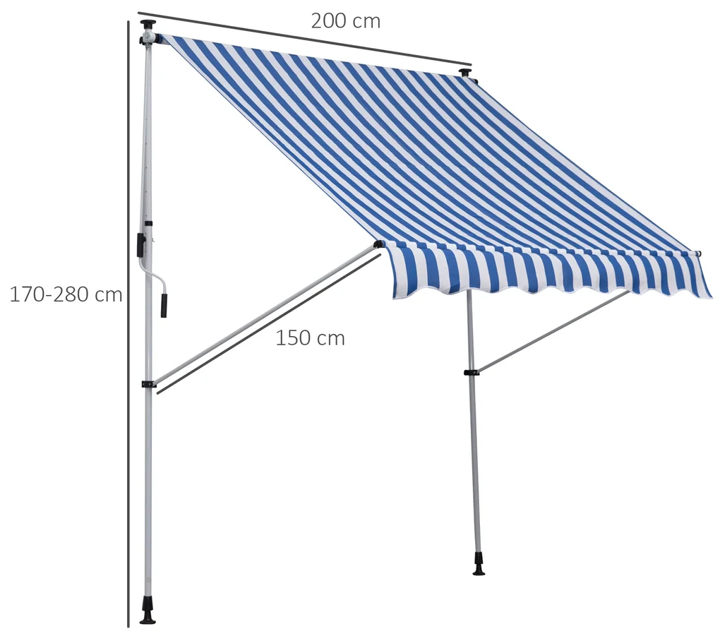 Outsunny Copertină Roll-Up pentru Exterior cu Manivelă, Cadru Telescopic și Unghi Reglabil, Albastru și Alb, 200x150cm | Aosom Romania