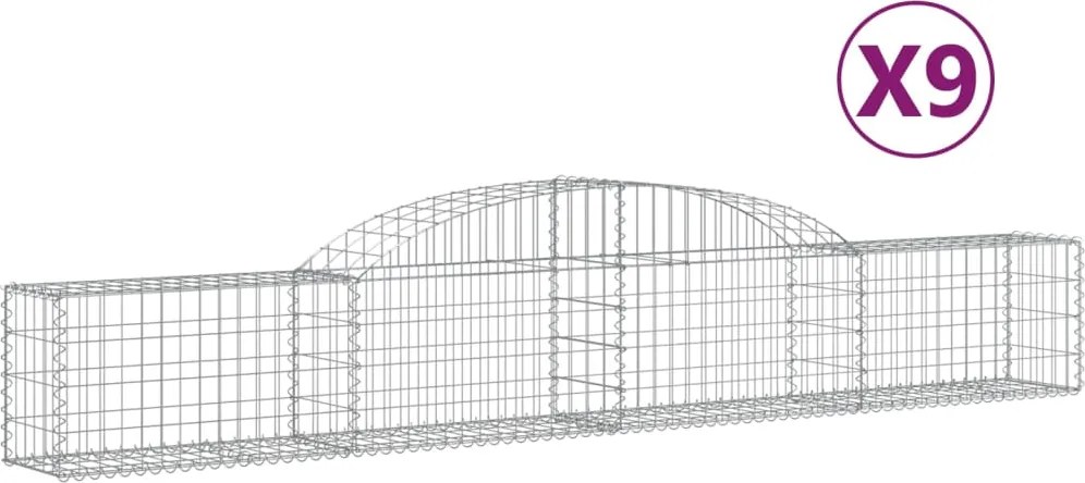 vidaXL Coșuri gabion arcuite, 9 buc., 300x30x40/60 cm, fier galvanizat