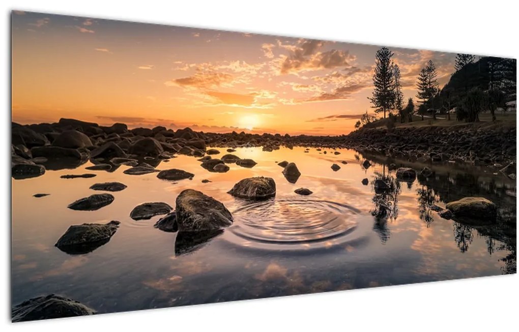 Tablou - Apus de soare la lac (120x50 cm)