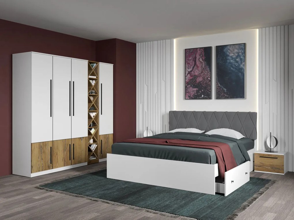 Set mobila dormitor 4 piese Alb/Stejar Eclipse C08
