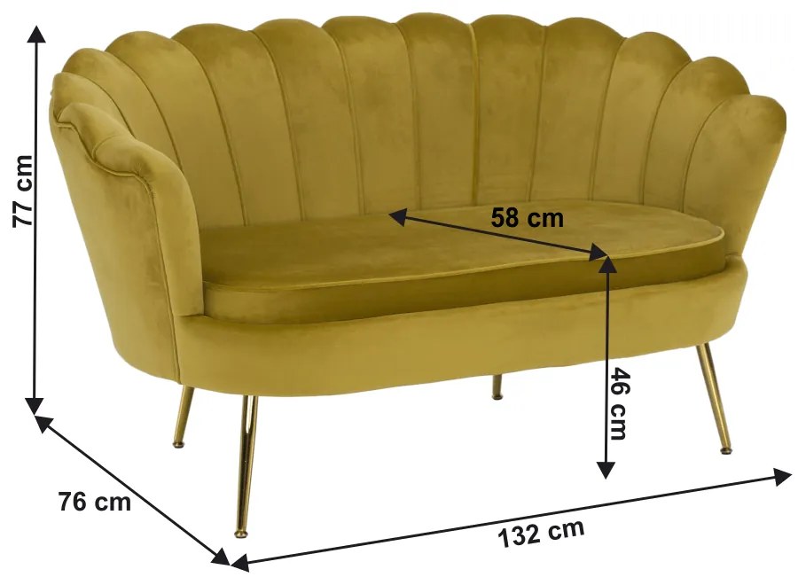 Bancă în stil Art-deco, catifea Velvet muştar/crom auriu, NOBLIN