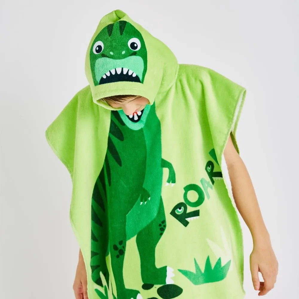 Poncho pentru copii verde din bumbac Dinosaur – Catherine Lansfield