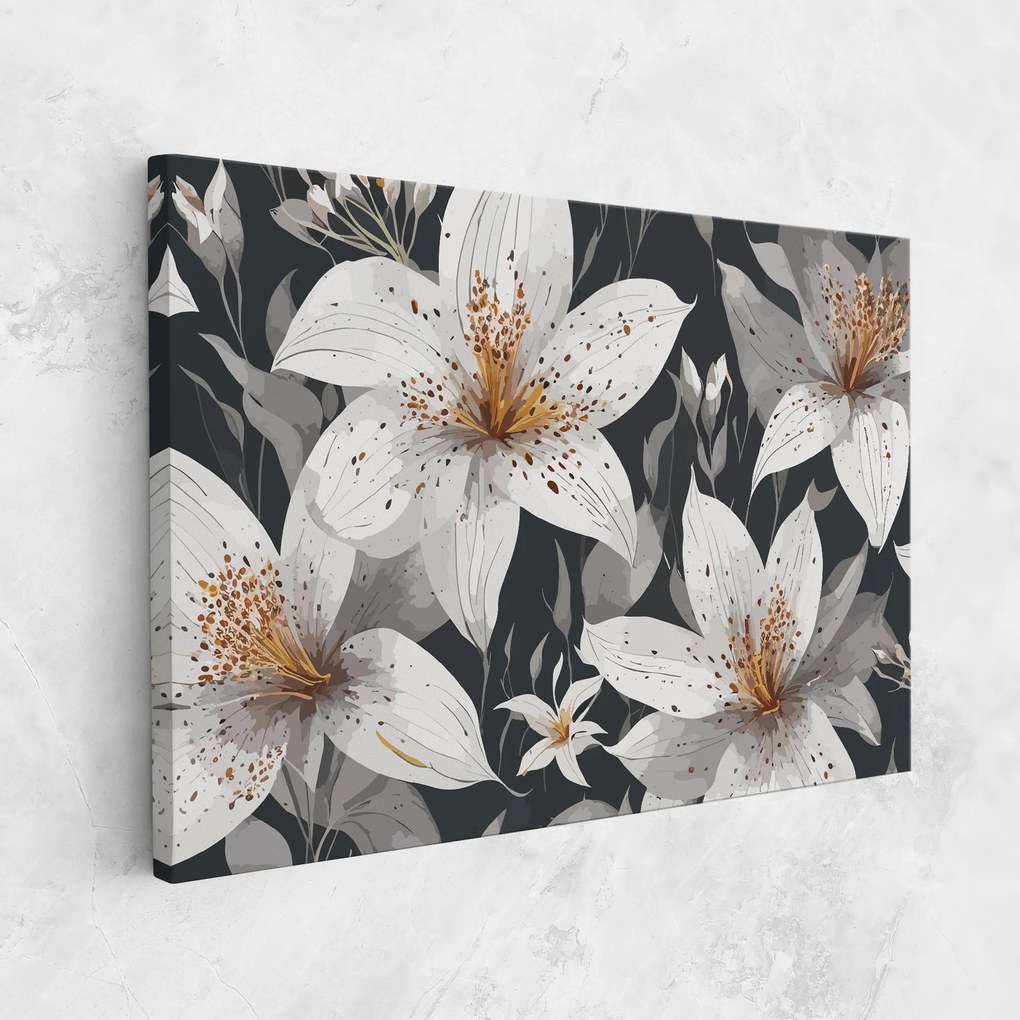 Tablou Canvas, 80x120cm, Dormitor si Living, Flori, Crini, White Grey Lily