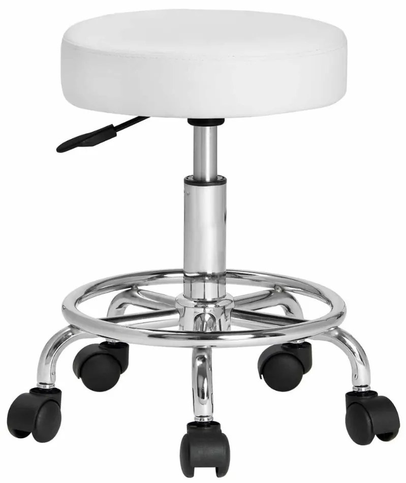 Taburet pe roți OXANA cu suport pentru picioare, Ø35cm, alb Casaria