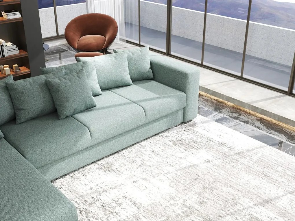 Colțar extensibil dumonde cu ladă de depozitare si sezut confortabil din spuma high-density, Gloria Enjoy Mint 320x183 cm