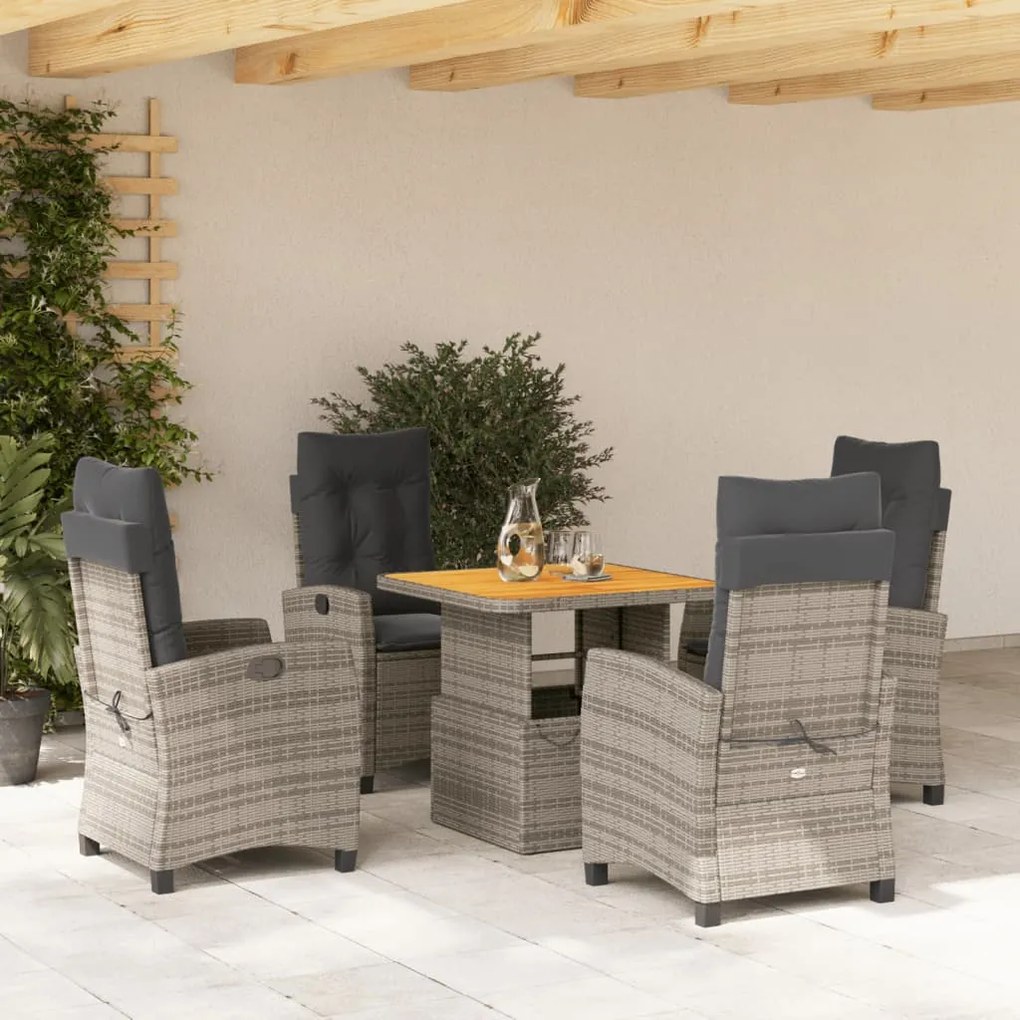 3277398 vidaXL Set mobilier de grădină cu perne, 5 piese, gri, poliratan