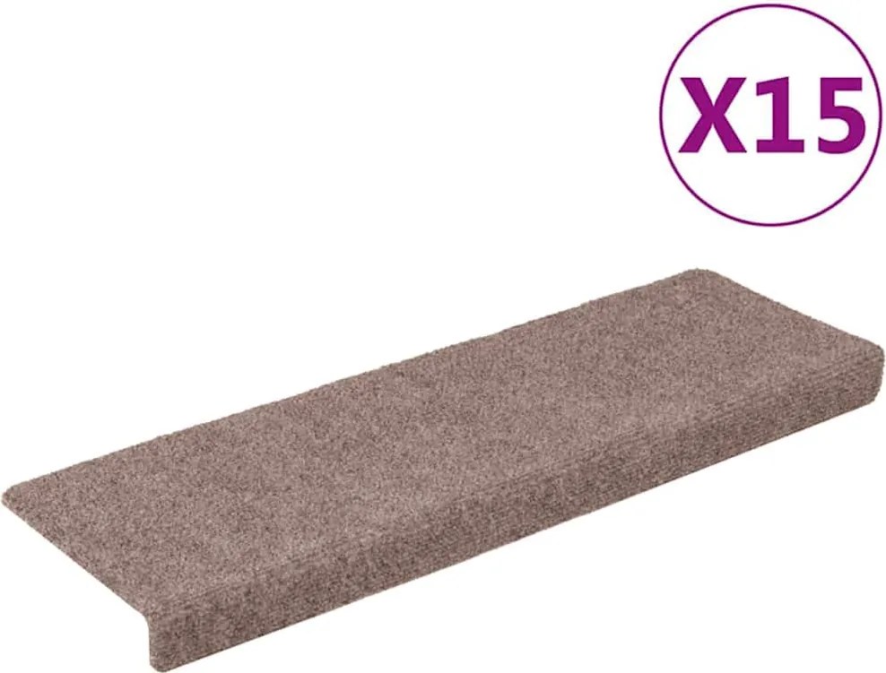 vidaXL Covorașe autoadezive pentru scări, 15 buc., 65x21x4 cm, margini dreptunghiulare, maro deschis