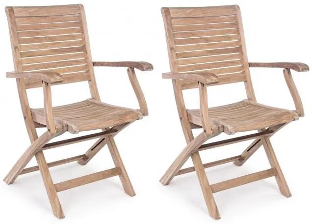 Set 2 scaune pliabile de gradina / terasa din lemn de tec Marylandis I Natural, l58xA59xH91 cm
