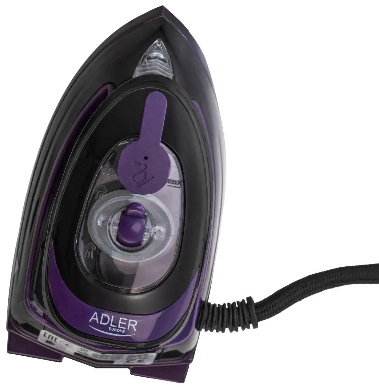 Fier de ca lcat cu abur de calatorie Adler AD 5049, 420 W, 30 ml, Placa ceramica, Abur/uscat, Negru/Violet