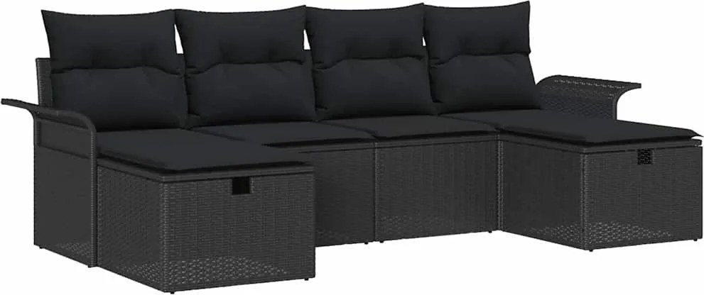 vidaXL Set de canapele pentru grădină cu pernă 6 pcs Negru poliratan