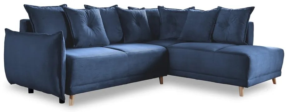 Colțar albastru închis extensibil cu tapițerie din catifea reiată (colț dreapta) Lazy Lukka – Miuform