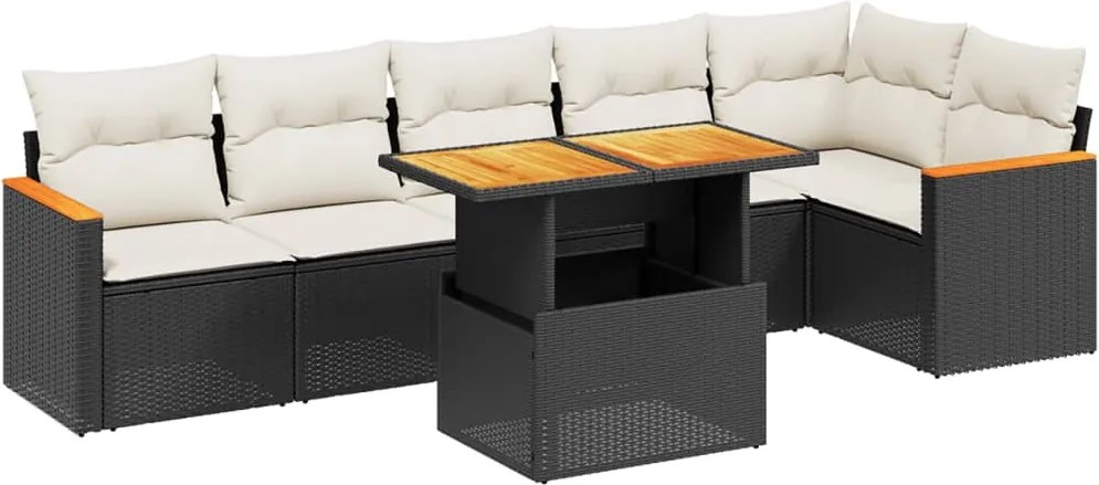 vidaXL Set canapele de grădină cu perne, 7 piese, negru, poliratan