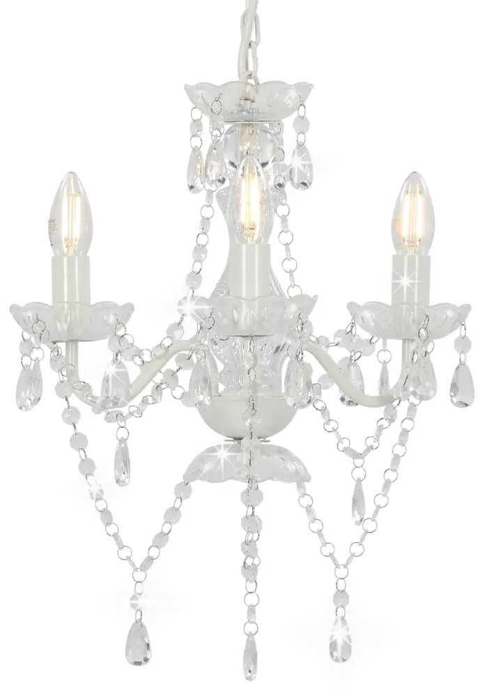 vidaXL Candelabru cu mărgele, alb, rotund, 3 becuri E14