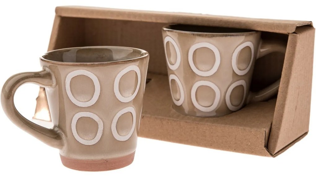 Set de 2 căni din ceramică Cercuri 100 ml, bej