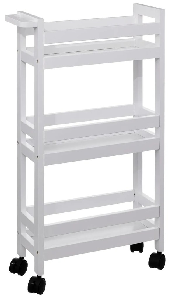 Etajera de baie foarte ingusta cu roti, 3 rafturi, latime de 15 cm