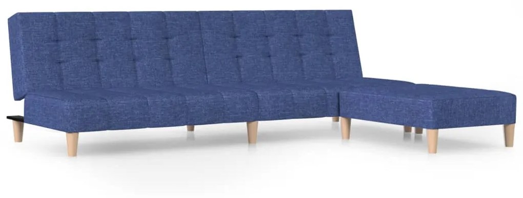 3080540 vidaXL Canapea extensibilă cu 2 locuri și taburet, albastru, textil