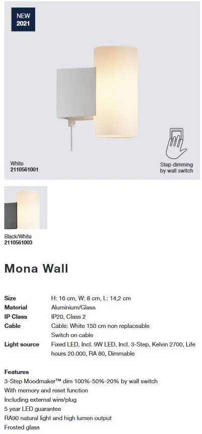 Aplica LED de perete design modern MONA alb 2110561001