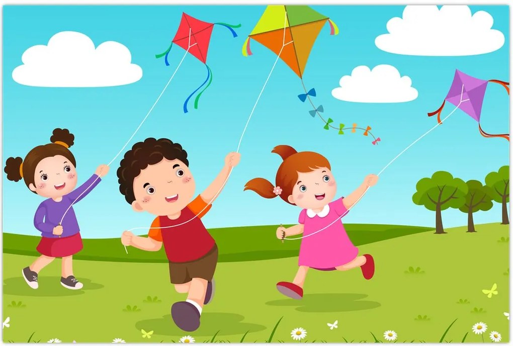 Tablou - Copii cu zmeu (90x60 cm)