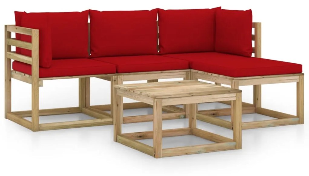 3065121 vidaXL Set mobilier de grădină cu perne roșii, 5 piese