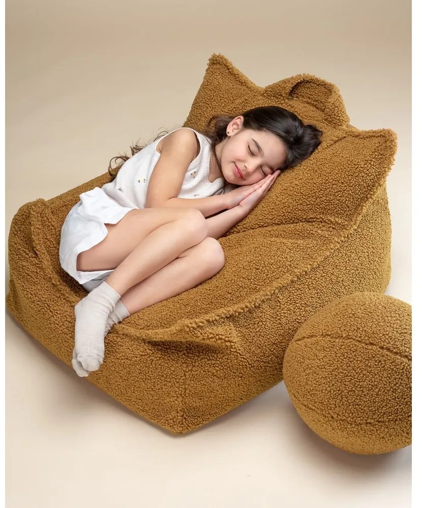Fotoliu puf pentru copii maro cu tapițerie din țesătură bouclé Chair – Wigiwama