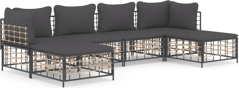 vidaXL Set șezlonguri de grădină 6 piese cu perne, antracit, poliratan