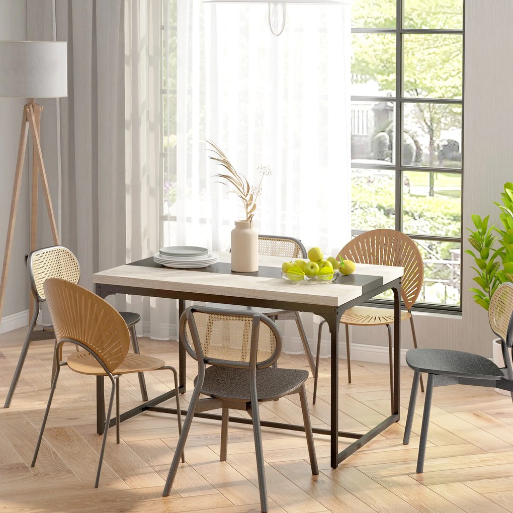 HOMCOM Masă de dining pentru 6 persoane, stil industrial în metal negru și lemn, dim. 120L x 89l x 75,5H cm | Aosom Romania