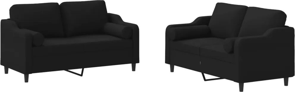 vidaXL Set de canapele cu perne, 2 piese, negru, material textil