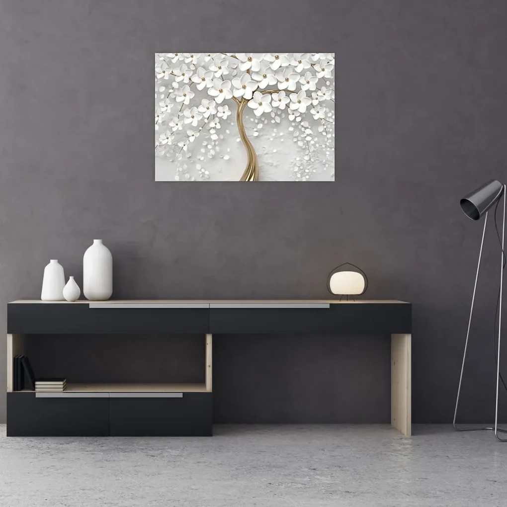 Tablou cu copac alb cu flori (70x50 cm), în 40 de alte dimensiuni noi