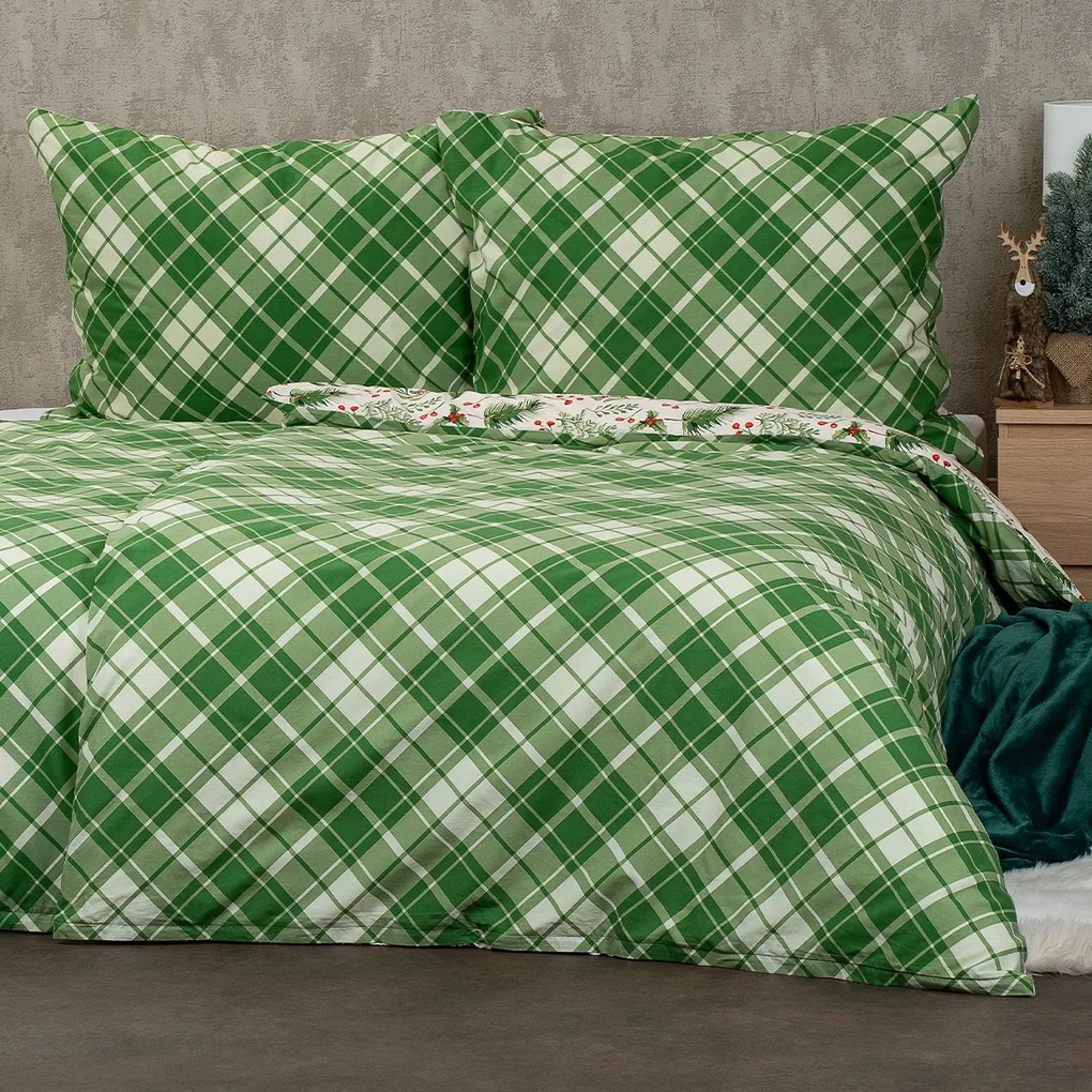 Lenjerie de pat din bumbac 4Home Scotch verde, 140 x 200 cm, 70 x 90 cm